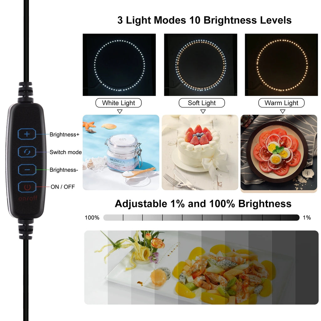 25cm 40cm Portable 3200K-6500K Ring LED USB Photo Lighting Desktop Shooting Tent Studio Box With 12 Color Backdrops Lightbox