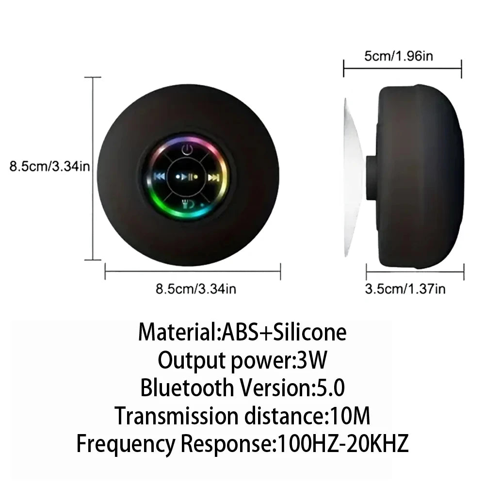 Portable Waterproof Bluetooth Speaker with LED Light and Suction Cup