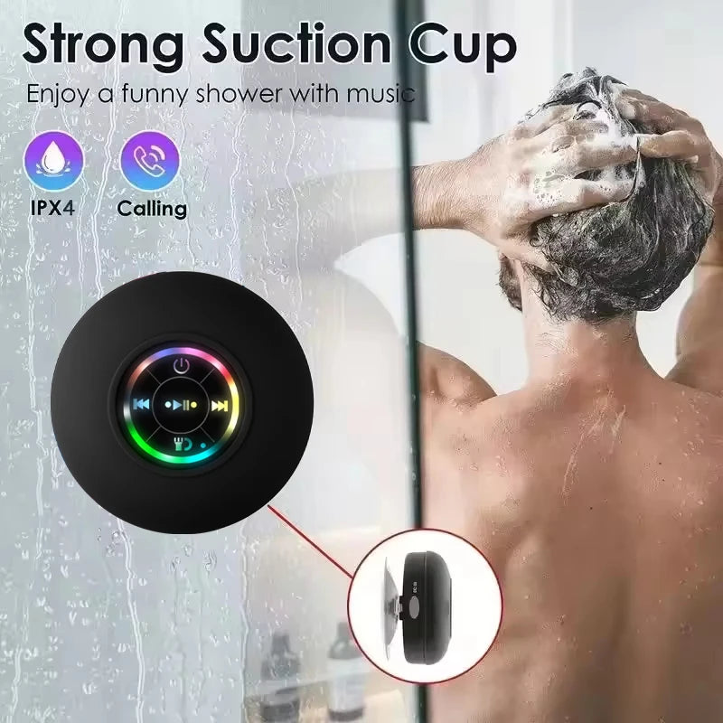 Portable Waterproof Bluetooth Speaker with LED Light and Suction Cup