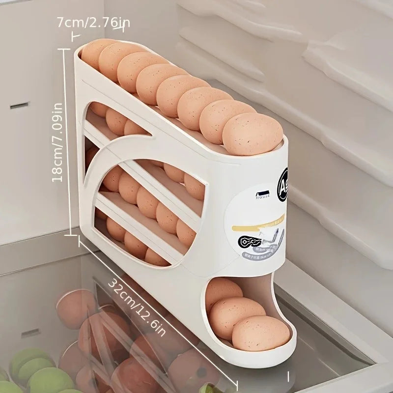Rolling Egg Organizer for Fridge Holds 28 to 30 Eggs