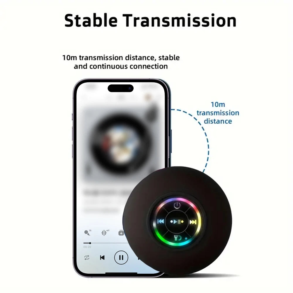Portable Waterproof Bluetooth Speaker with LED Light and Suction Cup