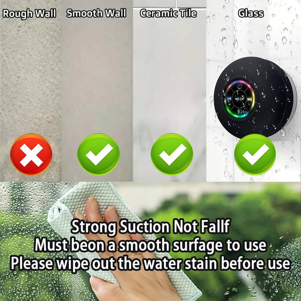 Portable Waterproof Bluetooth Speaker with LED Light and Suction Cup