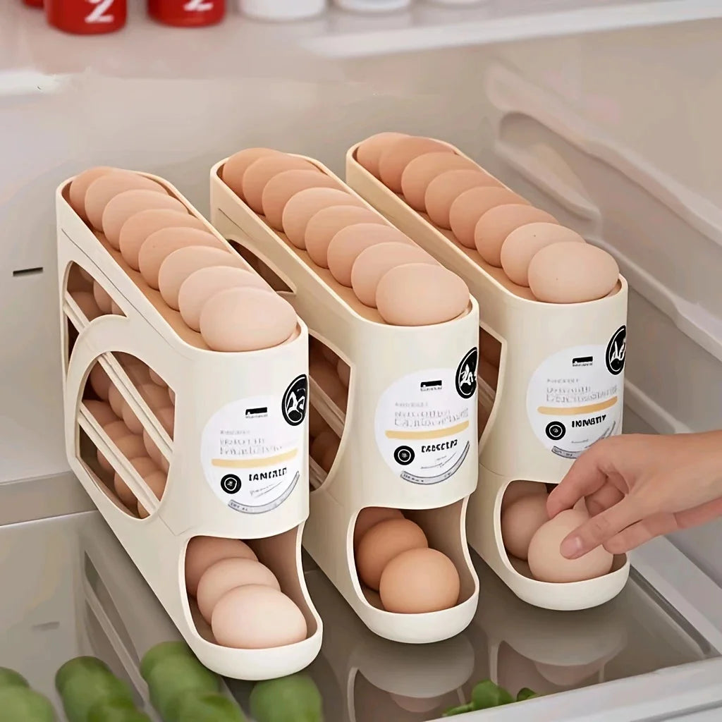 Rolling Egg Organizer for Fridge Holds 28 to 30 Eggs
