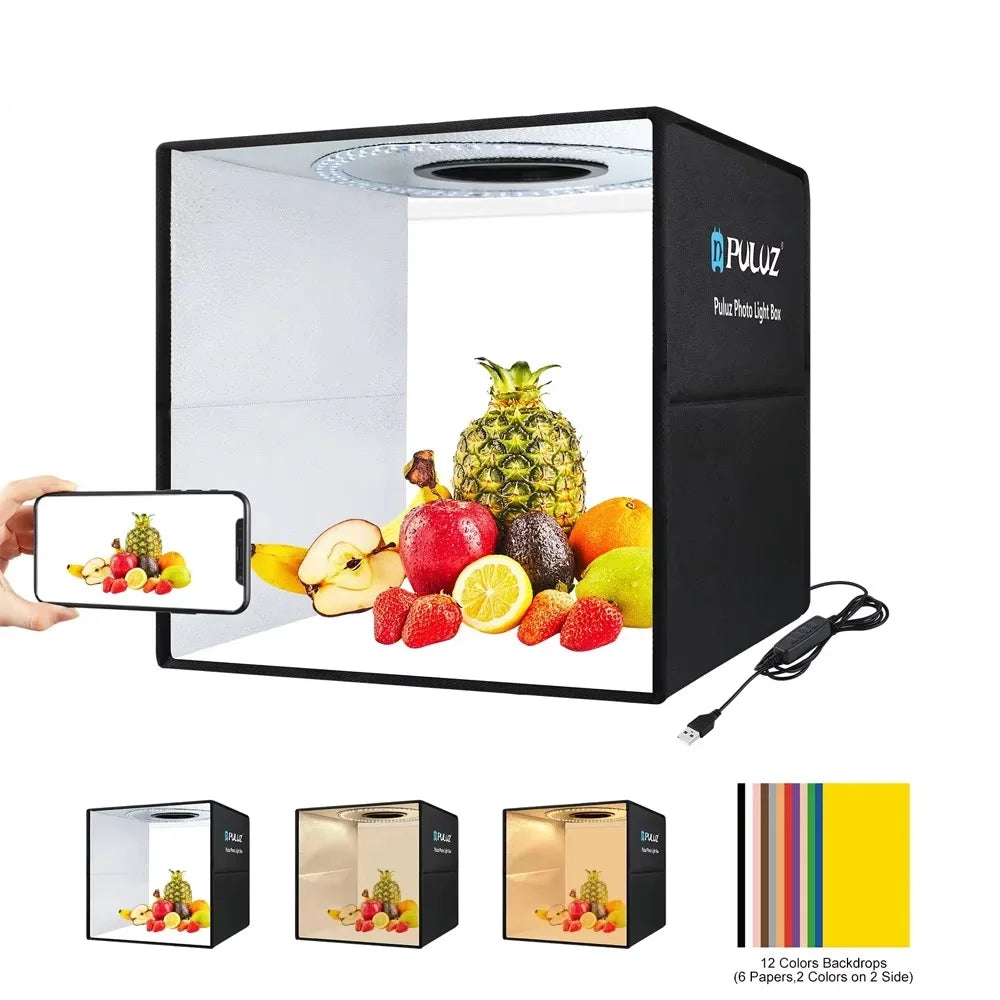 25cm 40cm Portable 3200K-6500K Ring LED USB Photo Lighting Desktop Shooting Tent Studio Box With 12 Color Backdrops Lightbox