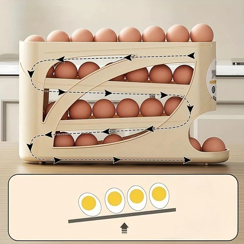 Rolling Egg Organizer for Fridge Holds 28 to 30 Eggs