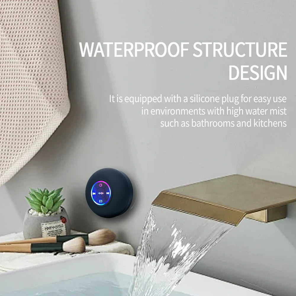Portable Waterproof Bluetooth Speaker with LED Light and Suction Cup