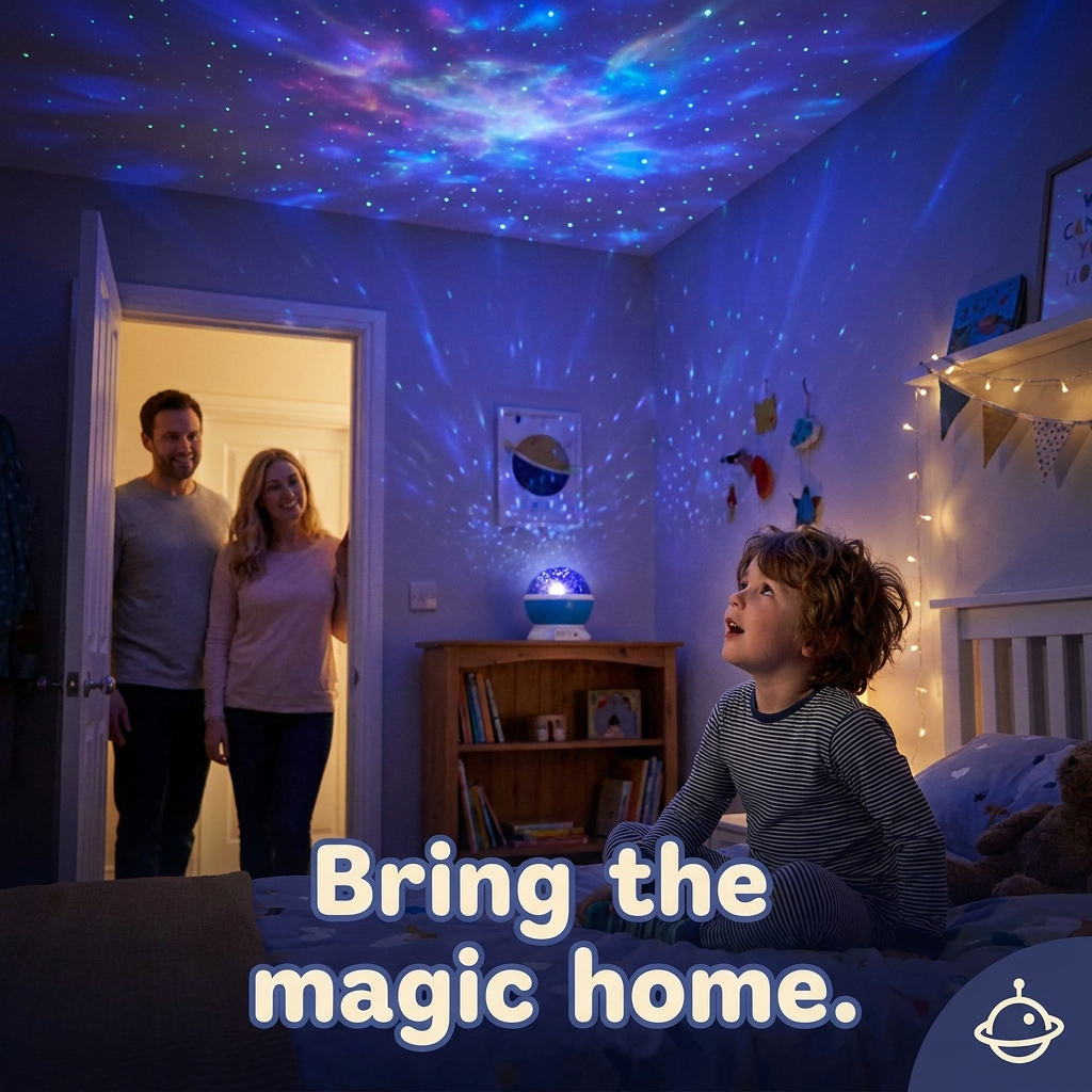 Galaxy projector family moment under the stars